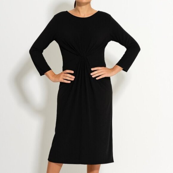 H&M Black Floral Jacquard Knot-Front Women's Midi Dress Size L - Picture 1 of 8